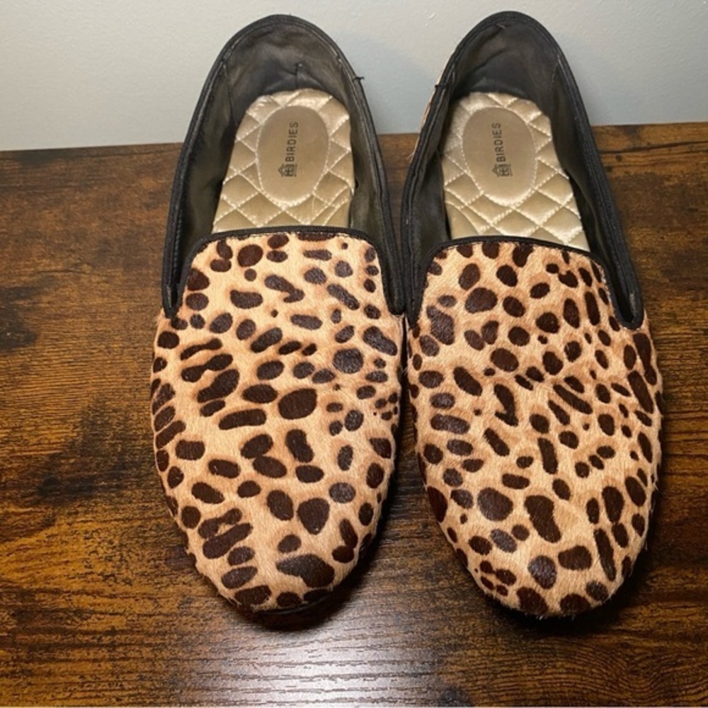 Birdies Size 8.5 Starling Flats Calf Hair Animal Print Slip on EUC